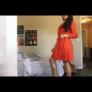 bright orange wrap dress